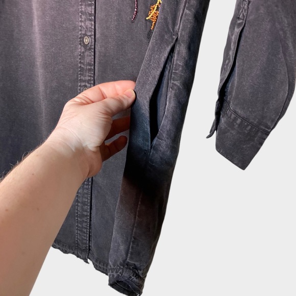 Zara Basic Denim Z1975 Embroidered Dress Sequin XS ButtonDown Collared Oversized - Picture 8 of 16